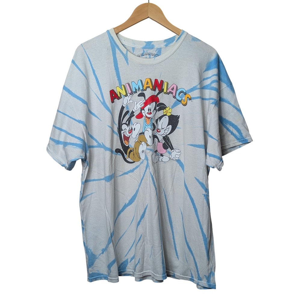 Animaniacs Graphic T-Shirt Mens 2X Blue Tie Dye Retro Cartoon 90s Style Shirt